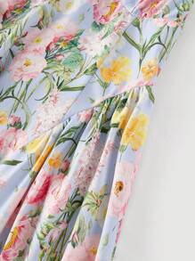 SHEIN MOD Vestido de mujer de longitud media con estampado floral romántico y escote halter, ideal para el Día de San Valentín, primavera, brunch, fiesta de té, vacaciones en la playa, vestidos florales para mujer, vestidos vintage para mujer