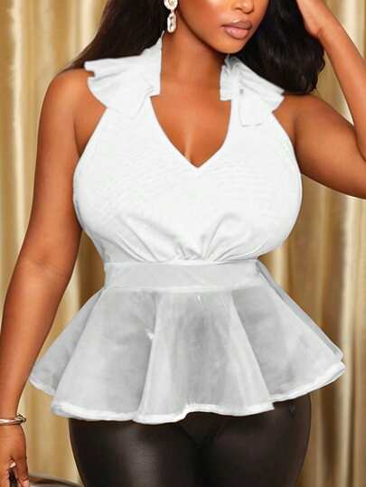  BamGleam Camiseta de tirantes vintage Camiseta sin mangas con cuello en V con volantes, ajuste ceñido y dobladillo en campana, versátil de día a noche #RetroChic #EsencialesdeCamisetasinMangas (Verde salvia/Médano/Terracota)