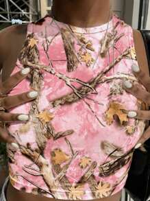 SHEIN Plus Slogan Graphic Crop Tank Top Block His Number & Let Little Ugly Have Him Graphic Tees Women Tops - Pink - View 3