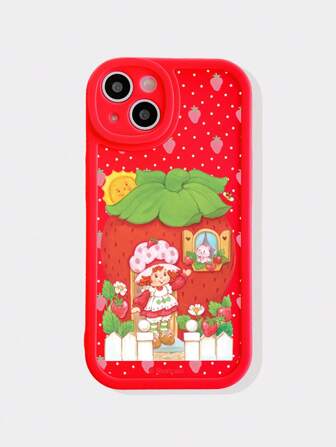 Red Phone Case With Cute Cartoon Print Design