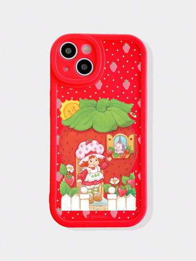 Red Phone Case With Cute Cartoon Print Design