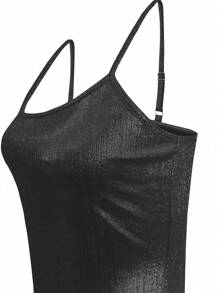 SHEIN SXY 女士短款修身休闲细肩带连衣裙，夏季 - 黑色 - 查看 4