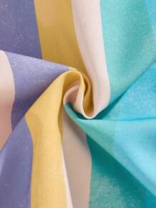 SHEIN 2pcs Young Boys' Colorful Striped Chest Pocket Short Sleeve Button-Up Shirt And Relaxed Fit Striped Elastic Waist Shorts Set, Perfect For Holiday Style