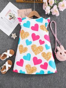 Young Girl Fitted Knit Crew Neck Ruffled Hem Dress - Multicolor - View 2