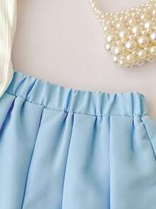 两件套婴幼儿休闲日常服装，含无袖罗纹针织背心和蓝色百褶裙，甜美时尚，春夏 - 藍白色 - 查看 5