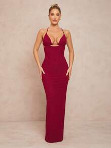 Lumalex 女士长款纯色连衣裙，简约时尚，适合夏季 - 紅色 - 查看 3