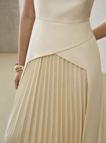 MOTF PREMIUM SOLID SHORT SLEEVE PLEATED PANEL DRESS - Apricot - View 3