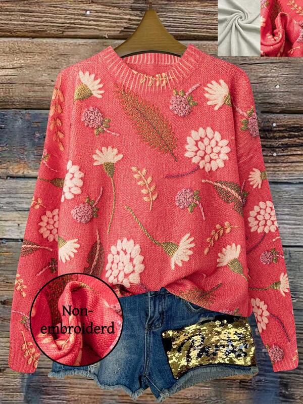 Women Plus Size Digital Print Casual Crew Neck Sweater, Autumn/Winter