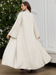 Al Najma Elegant Jacquard Texture Long Robe With Wide Lapel, Modest Abaya - Apricot - View 2