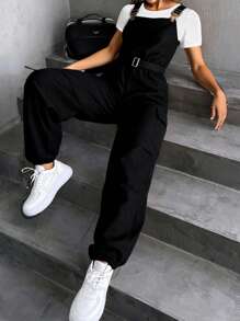 SHEIN Explorewe Tween Girl Black Adjustable Strap Jumpsuit - Black - View 3