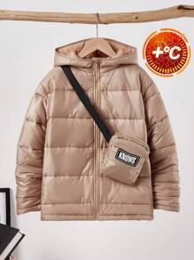 SHEIN 2 pezzi Cappotto imbottito casual per ragazzi pre-adolescenti con borsa accessorio, adatto per pendolarismo, scuola, quotidiano, sport, autunno e inverno