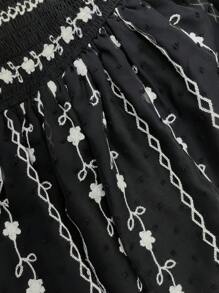 Flirla Plus Size Women Elegant Square Collar Embroidered Chiffon Layered Ruffle Sleeve Dress, Cute Vintage A-Line Flowing Dress Suitable For Vacation, Wedding, Bridesmaid - Black - View 4