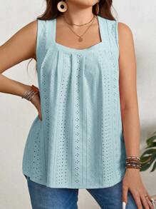 EMERY ROSE Plus Size Women Pink Camisole And Tank Top, Casual Summer - Baby Blue - View 5