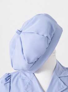 Vestido nuevo de verano de moda para niña joven con cuello de solapa abotonado, mangas abullonadas, pliegues en la cintura y boina dulce, adecuado para vacaciones en la playa y el transporte diario