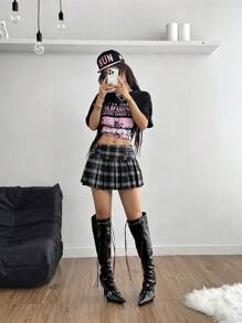 Coolane 女士Y2K黑白全设计迷你裙 - 黑色 - 查看 2