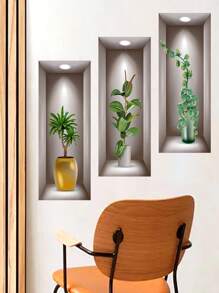 SHEIN 1pc (20*40*3pcs) 3D Effect Artistic Triptych Wall Sticker For Background Decoration In Living Room And Entrance-Way, Renovation Stickers Peel Wall Panels, Wall Paper, Wallpapers, Spring Decoration Items Refresh Your Home, Rama Decoration Stickers