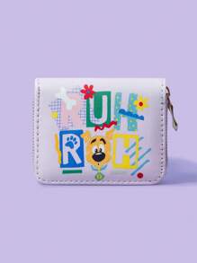 SCOOBY-DOO X SHEIN 1pc Purple Flower & Dog Pattern Short Wallet - Multicolor - View 1