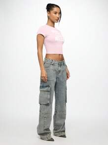 SUMWON WOMEN Beverly Hills Los Angeles County Baby Tee Graphic Print Short Sleeve Fitted Summer Casual Crop Top Retro Y2k Fashion Streetwear