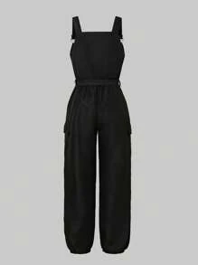 SHEIN Explorewe Tween Girl Black Adjustable Strap Jumpsuit - Black - View 6
