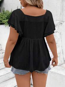 LanaWest 大码方形领口印花荷叶边下摆度假衬衫荷叶边上衣