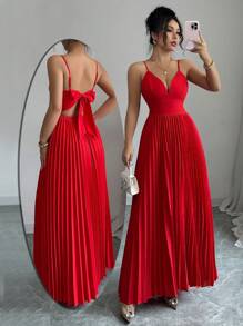 Elenzga Vestido elegante y sexy de unicolor con tirantes y espalda descubierta para mujeres