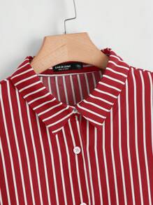 SHEIN LUNE Plus Size Women's Striped Short Sleeve Single Breasted Casual Loose Shirt Spring For Women Summer Wedding Guest Women Business Casual Shirt Wedding Guest Dress Women