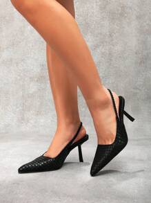 CUCCOO SZL 女士石纹尖头细高跟凉鞋，性感黑色，适合夜店派对、职场通勤，百搭