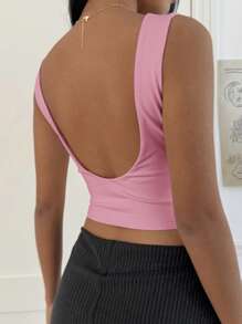 SHEIN EZwear Top sin espalda corto de color rosa, para primavera y verano - Rosa - Ver 2