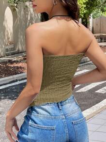 Muchica Damski top z siateczki z rozcięciem z boku i wiązaniem z przodu