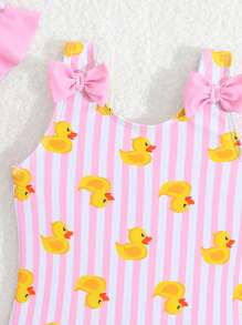 SHEIN Maillot de bain une pièce pour bébé fille avec imprimé rayures et canard jaune, pour les vacances à la plage