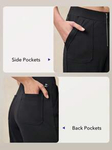 OutZeal Pantalones deportivos para mujer, pantalones rectos de cintura en V, de unicolor, para senderismo, campamento y actividades, con tela transpirable - Negro - Ver 5