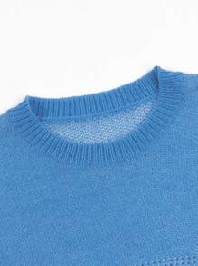 Manfinity Homme 男士休闲数字图案圆领短袖针织上衣 - 藍色 - 查看 3