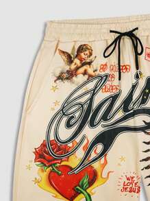 ROMWE MEN Street Life Men's Casual Street Graphic Print Shorts, Suitable For Spring/Summer