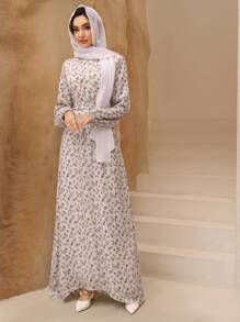 Graceveil 女士复古碎花灯笼袖收腰休闲连衣裙，清新优雅，端庄大方 - 白色 - 查看 6