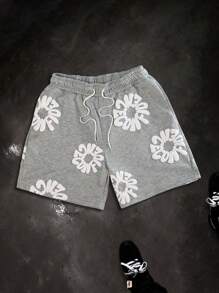 PAVTROS Manfinity Streetrush Men's Letter Print Drawstring Waist Pocket Casual Shorts - Light Grey - View 1