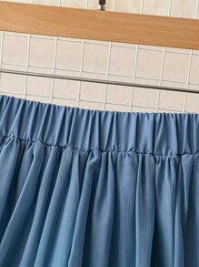 Chiquease 女士夏季宽松百褶阔腿休闲裤，百搭 - 藍色 - 查看 5