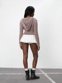 SHEIN Unity 1 件女式连帽前拉链开衫，粉色休闲、运动、百搭纯色长袖连帽针织毛衣，适合秋冬季