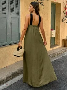 Selianne Vestido midi sin tirantes en blanco y negro de tejido - Verde militar - Ver 2