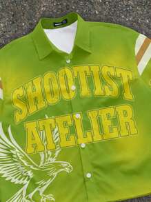 Manfinity ZONE917 Men's Oversized Streetwear Patchwork Striped Eagle Letter Graphic Cropped Short Shirt - Multicolor - View 2