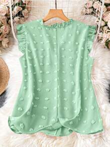 DreamSkyne Blus Wanita Ukuran Besar Model Leher V dengan Hiasan Rumbai dan Lengan Pendek - Mint Green - View 2