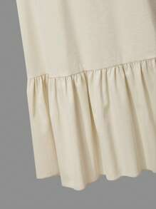 SHEIN Explorewe Tween Girls 优雅花卉中式领 A 字形网眼长袖连衣裙，适合日常通勤、度假、家庭聚会、春夏季 - 杏色 - 查看 7