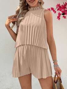 SHEIN 纯色荷叶边领短款孕妇连体裤 - 粉色 - 查看 4