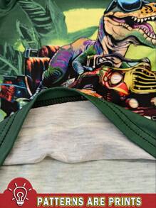 SHEIN Leap Crew 恐龍世界、熱帶雨林、年輕男孩休閒簡約短袖短褲兩件套合適夏季 - 軍綠色 - 查看 8