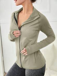 Easithlete Simple Solid Color Zip Up Long Sleeve Sports Jacket, Fashionable For Summer - Apricot - View 5