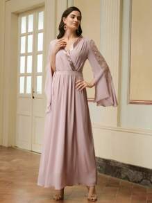 ZEYLAH 亮片蕾丝拼接优雅长裙，简约时尚休闲日常穿着 - 藕粉色 - 查看 6