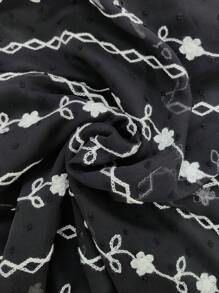 Flirla Plus Size Women Elegant Square Collar Embroidered Chiffon Layered Ruffle Sleeve Dress, Cute Vintage A-Line Flowing Dress Suitable For Vacation, Wedding, Bridesmaid - Black - View 5