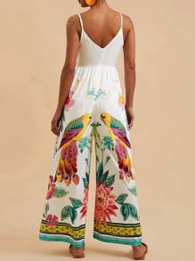 Travachic Woven Floral Print Sleeveless Loose Leg Jumpsuit For Women,Spring&Summer,Summer Outfits For Women,Beach Outfits For Woman,Western Wear Women,Spring Break,Concert Outfit Women,Boho,Rave Outfits,Tropical Vacation, Festival,Romantic Tropical Dresses For Women,Tropical Outfit