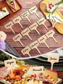 10pcs Reusable Wooden Fruit And Dessert Square Label Sticks, DIY Cheese Name Tag, Perfect For Parties, Weddings, Birthdays, And Buffet Table Decoration,Christmas