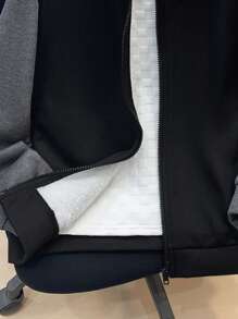 SHEIN 兒童青少年男孩開學休閒連帽對比色保暖內裡厚實梭織黑色秋冬夾克，適合學校、花園、生日 - 黑色 - 查看 7