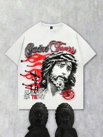 Goth Maglietta casual da uomo a maniche corte con scollo tondo, con stampa di lettere e numeri